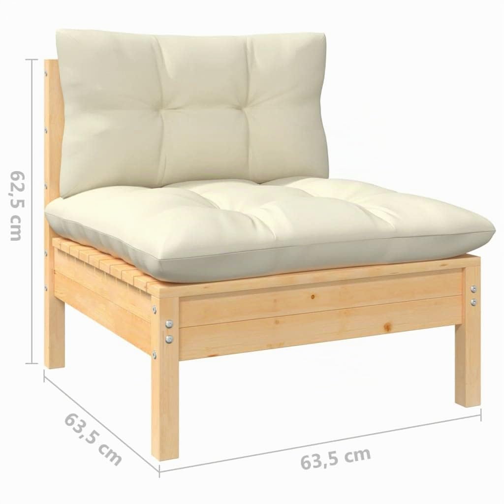 vidaXL Muebles de Jardín 6 Piezas y Cojines Mobiliario Patio Terraza Exterior Hogar Sofá Silla Asiento Suave Robusto Crema Madera Maciza de Pino
