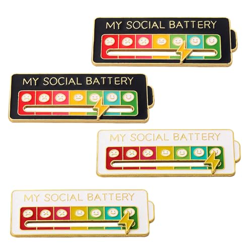 HBSTUDIO Social Battery Pin,My Social Battery Creative Lapel Pin, Fun Enamel Emotional Pin 7 Days A Week(4Pack)