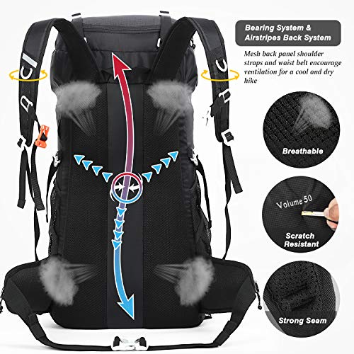 Homiee Hiking Backpack, 50 L, Men's Women's Waterproof Trekking Backpack, Travel Backpack, Outdoor Hiking Backpack with Rain Cover, Backpacker Backpack for Hiking, Mountaineering, Camping, Travel Sports - Image 7