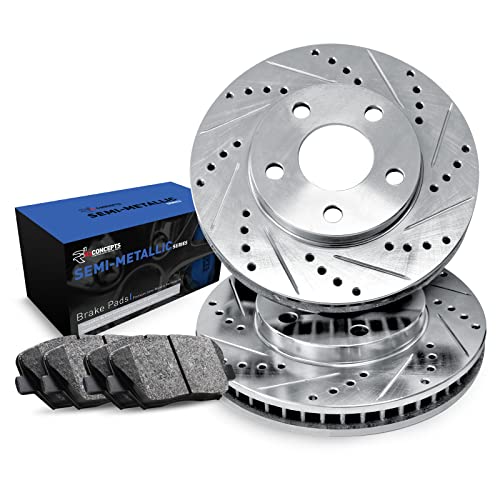 Image of R1 Concepts Front Brake Kit Fits 2005-2009 Land Rover LR3; 2006-2009 Land Rover Range Rover| Semi Met Brake Pads and Drilled Slotted Brake Rotors| 13.3 inch Front