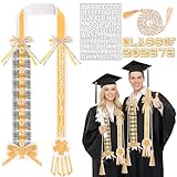 Package Included: this blue and black of 2026 graduation money lei set includes 1 graduation ribbon with a cash clip, bow accessories and embroidered patches, 1 piece 3-strand honor cord, 12 embroidered patches, and 2 alphabet and number sticke...