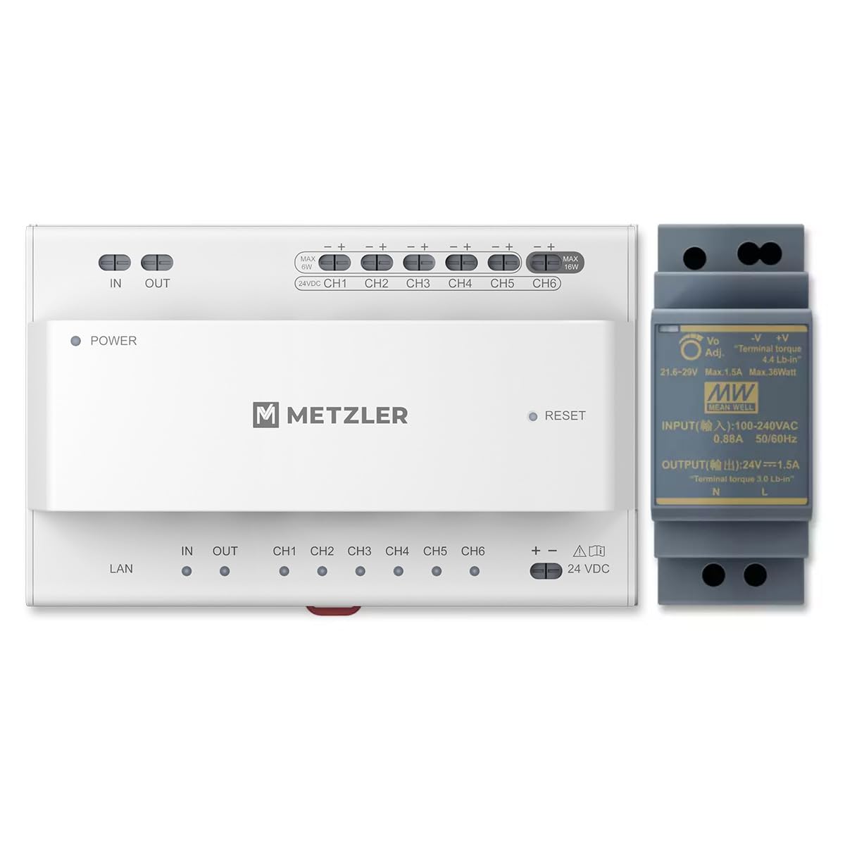 Metzler® Audio-/Videoverteiler für VDM10 2-Draht Türsprechanlage mit RJ45 LAN Schnittstelle, inkl. 24VDC Transformator, 6 Anschlüsse, einfache Installation, App-Steuerung, 10 Jahre Ersatzteilverfügb