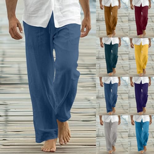 Cambkatl Men’s Straight Linen Pants Casual Elastic Waist Drawstring Lightweight Beach Vacation Trousers with Pockets2