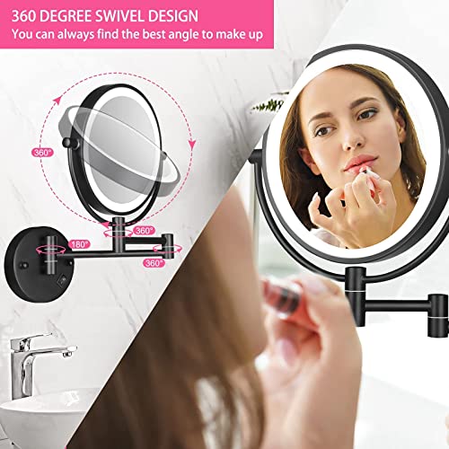 Sanawell 8 Inch Led Wall Mounted Makeup Mirror Double Sided With 1X/10X Magnification Extendable Lighted Magnifying Vanity Mirror With Light 360° Swivel Mirror Powered By Plug In (Matte Black) #TOP1