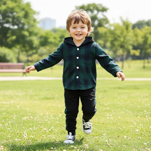 Image of FOCUTEBB Toddler Baby Boys Clothes Plaid Shirt Tops Hoodied Long Sleeve Sweatsuit Pants Fall Winter Outfits 12M-6T
