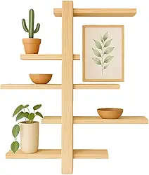 Rack Prateleira Suspensa Nicho C/5 Andar Madeira Maciça Para Plantas Sala, Quartos e Quintal (3,Pinus)