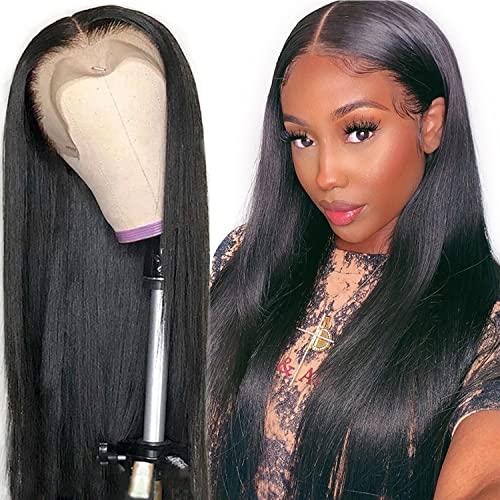 LUCKFEN Perruque Femme Naturelle, Perruque Cheveux Humain Brésilien 13x6 Lace Front Wig Straight, 150% Densité avec Baby Hair, Couleur Naturelle pour Femmes, 12 Pouces (30 cm)