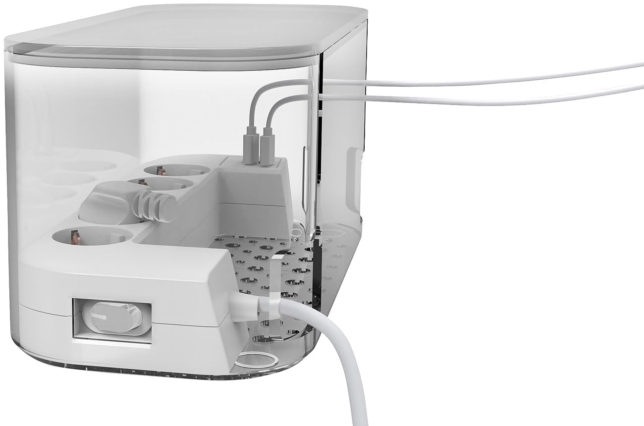 revolt Kabelbox: 2er-Set 5-fach Steckdosenl. mit Kabelb., 1x USB-A 20W 1x USB-C 20W (Kabelbox mit Steckdosenleiste, Steckerleiste mit Schalter, Kabel)
