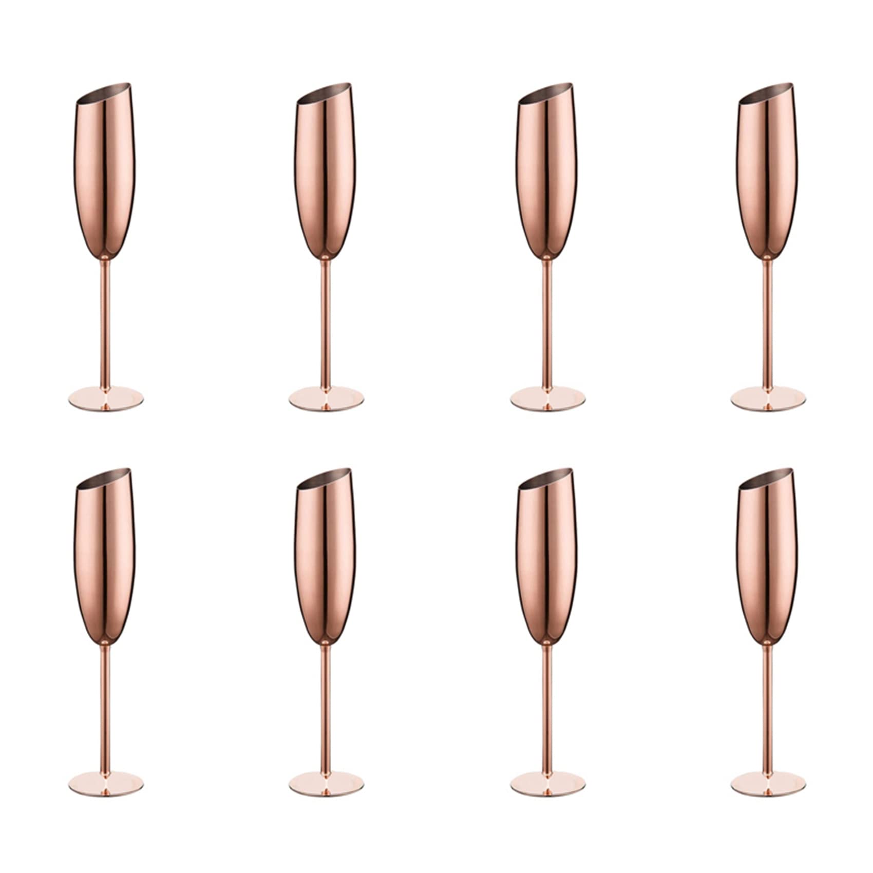 DAZLOR Lot de 8 flûtes à champagne en acier inoxydable, verres en or rose, incassables, incassables