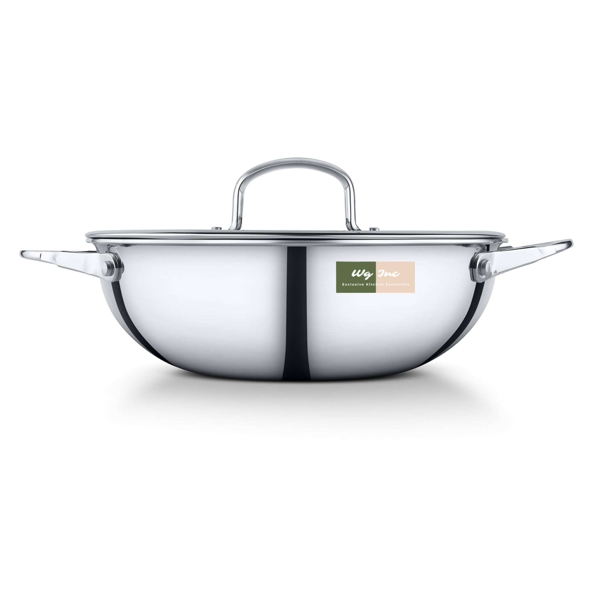 Wok de acero inoxidable con tapa, utensilios de cocina (22 cm de diámetro)
