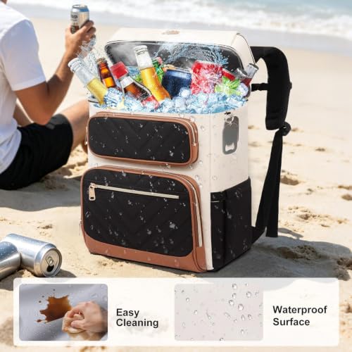 Image of Backpack Cooler Insulated Leakproof, Soft Cooler for Outdoor Camping Hiking | 7.5x13x18in, leakproof liner, waterproof oxford, multi pockets, wine opener, for camping hiking picnic fishing