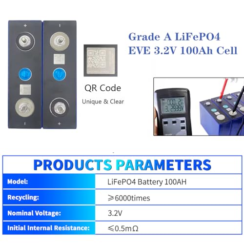Image of EVE LiFePO4 Cell 3.2V 100Ah Grade A Deep Cycle Battery Lithium Iron Phosphate Rechargeable Battery Max.Continous Discharge 100A /1C,Included M6 Nuts and Bus Bars