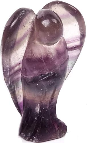 Piedra curativa de ángel de bolsillo de fluorita tallada a mano, piedra preciosa natural, cuarzo, estatua curativa de 2 pulgadas (fluorita)