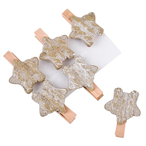 Dadeldo Living & Lifestyle - Juego de 6 Pinzas Decorativas de Madera de Resina (3 cm), diseño de Estrellas, Color marrón