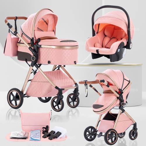 Lnhcrbs Cochecito Bebe 3 Piezas con portabebés, Sistema de Viaje's portabebés es Plegable,Carrito de Bebé Mang es Ajustable, las Ruedas son de Material PU,para 0-3 Años,Rosa Lnhcrbs Cochecito Bebe 3 Piezas con portabebés, Sistema de Viaje's portabebés es Plegable,Carrito de Bebé Mang es Ajustable, las Ruedas son de Material PU,para 0-3 Años,Rosa