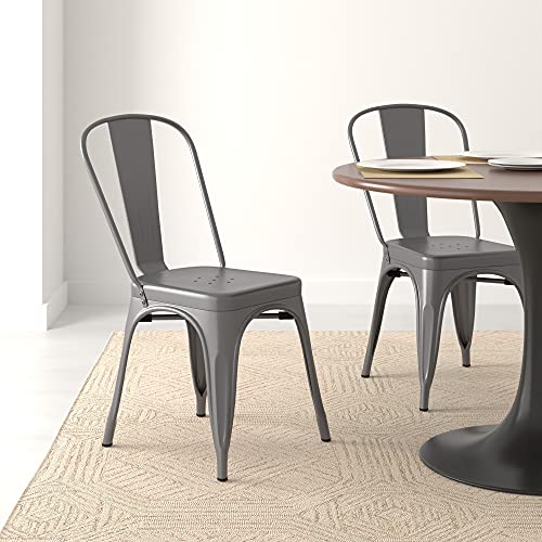 Amazon Basics Metal Dining Chairs, Dark Grey, 1 Count (Pack Of 4) #TOP1