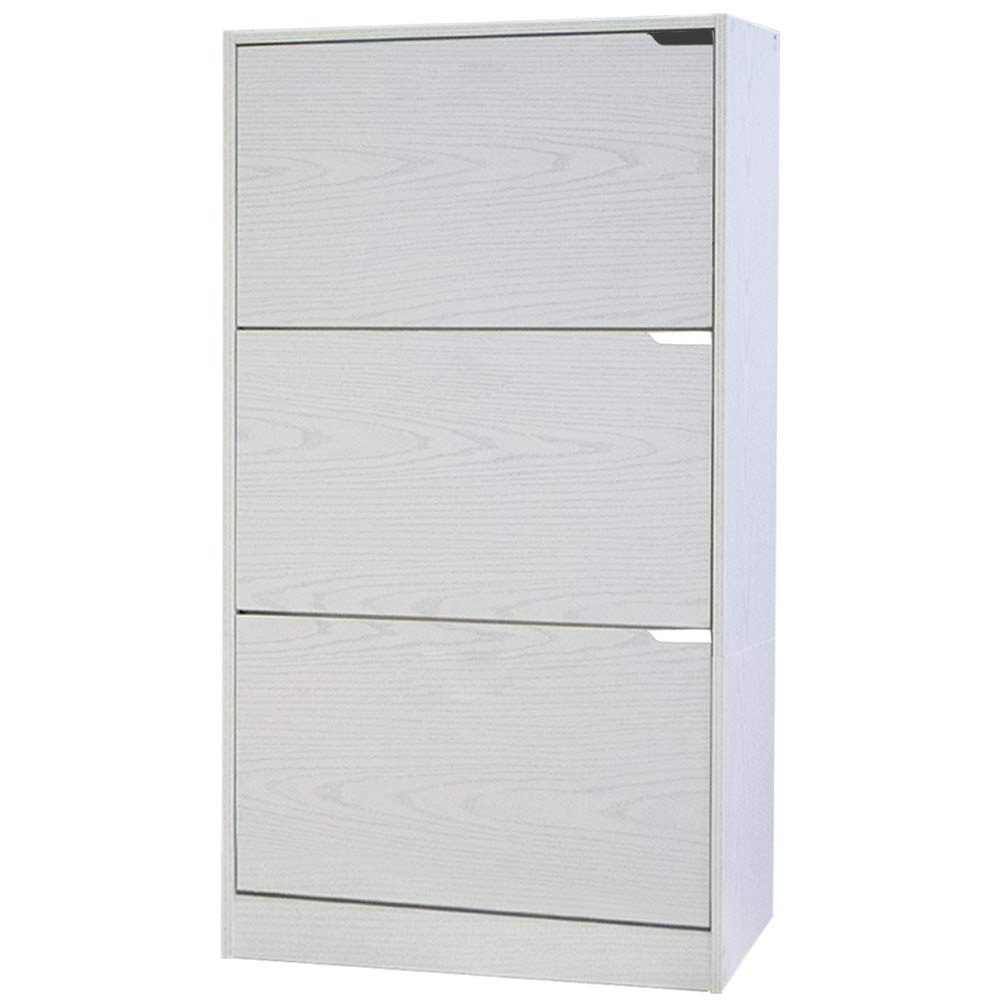 Meuble à Chaussures 3 Portes Rabattables - MDF, Dimensions 63x24x115 Cm, Poignées Escamotables, Double Profondeur