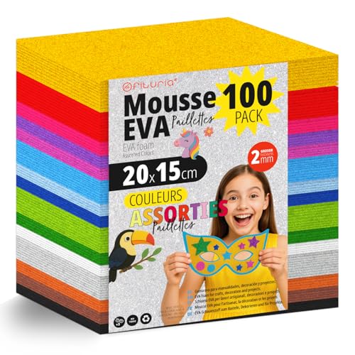 Feuilles mousse EVA pailletées OFITURIA pour loisirs créatifs