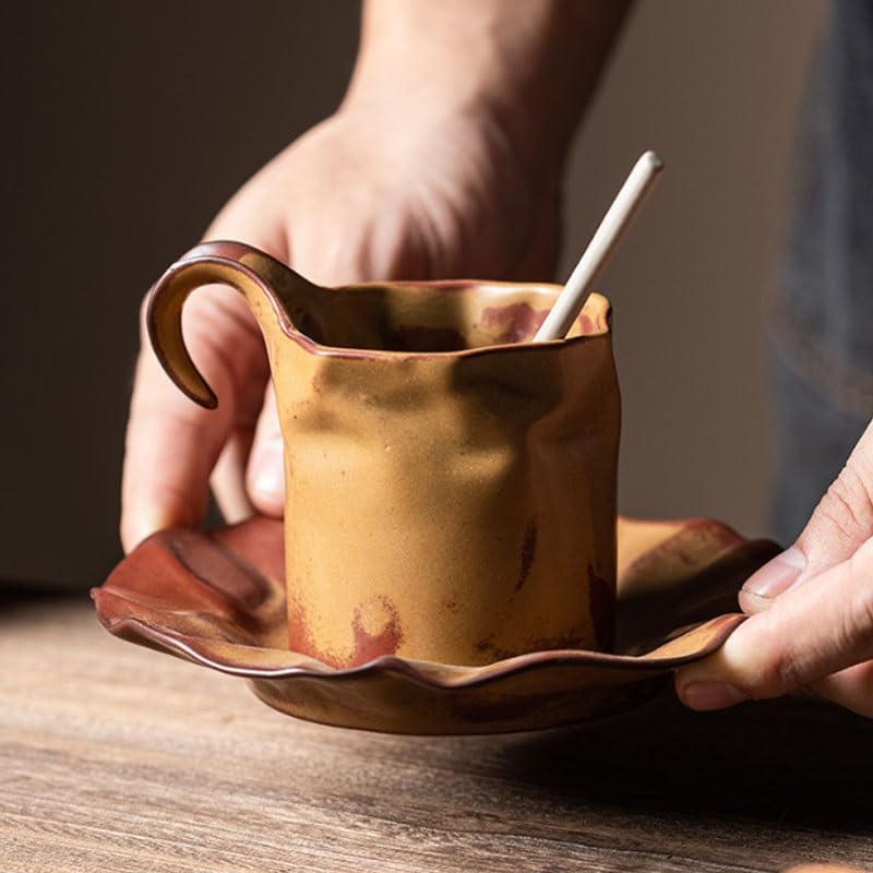 Porcelanowy kubek do kawy ze spodkiem, Składane ceramiczne filiżanki do kawy ze spodkami zestaw domu i kawiarni(Style1)