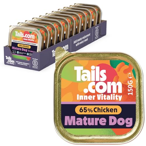 Tails.com Inner Vitality • Wet Dog Food 11 x 150g • Chicken • Mature/Senior 7 years • Hypoallergenic Recipe • Made with natural ingredients • Contains Paraprobiotics to Support Gut Health