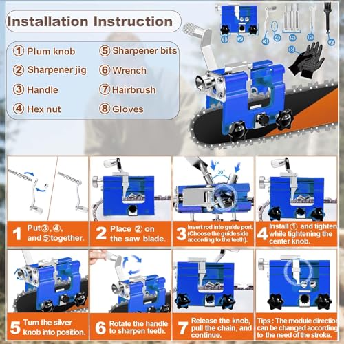 Image of Portable Chainsaw Sharpener, Saw Blade Sharpener with 5 Diamond Sharpening Steels, Chainsaw Sharpening Tool, Hand Crank Chainsaw Accessories for 4 inch-22 inch Chain Saw (Blue)