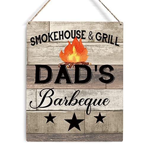 Grilling Gift For Dad Grill Wooden Sign Wall Decor Rustic Grill Dad's Barbeque Wood Plaque Hanging Sign Decoration For Home Smokehouse Door Father's Day, 8 X 10 #TOP6