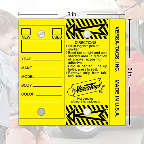 Image of Versa-Tags Yellow Self-Protecting Key Tags with Chrome-Plated Split Rings, 1000 Count Automotive Dealership Key Tags for Car Truck RV Inventory & Service Organization | Yellow self-protecting key tags with chrome-plated split rings for automotive dealerships, vehicle inventory