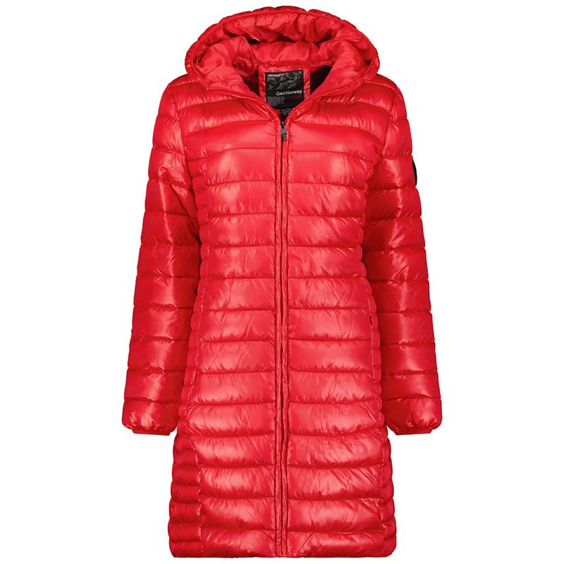 Geographical Norway Annecy Long Hood Lady - Chaqueta Mujer Cálida Esqui - Abrigo Para Mujeres Con Capucha Sintética - Parka Elegante A Prueba De Viento - Otono Invierno Primavera (Rojo XL)
