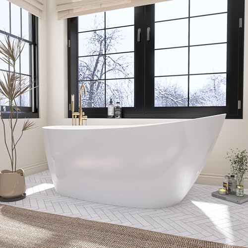 59' Free Standing Tub, Pure Acrylic Freestanding Bathtub, Stylish Stand Alone Contemporary Deep...
