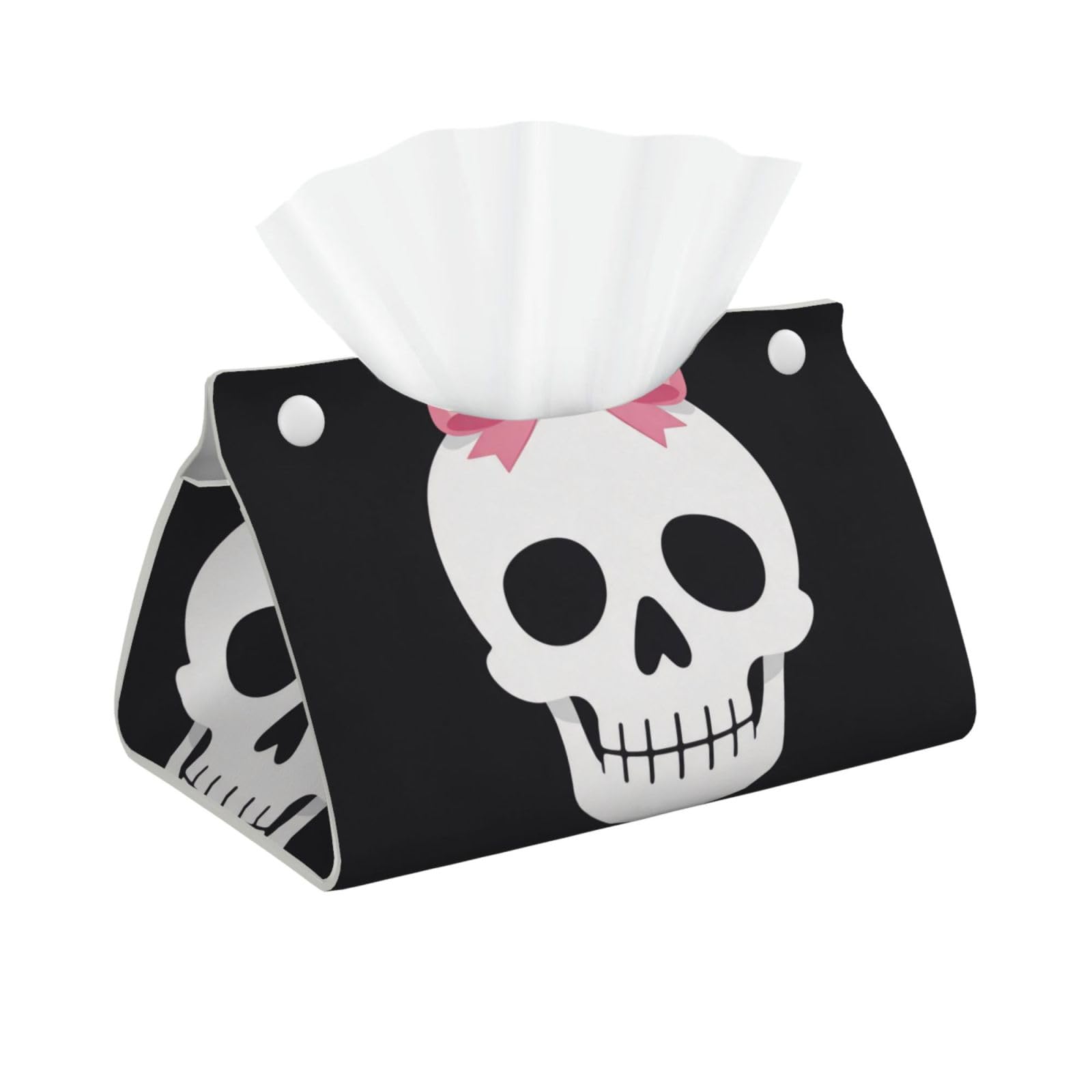 Bow Skull Flat Long Leather Tissue Box Cover-Waterproof PU Leather Tissue Holder for Bathroom, Decorative Rectangular Tissue Case