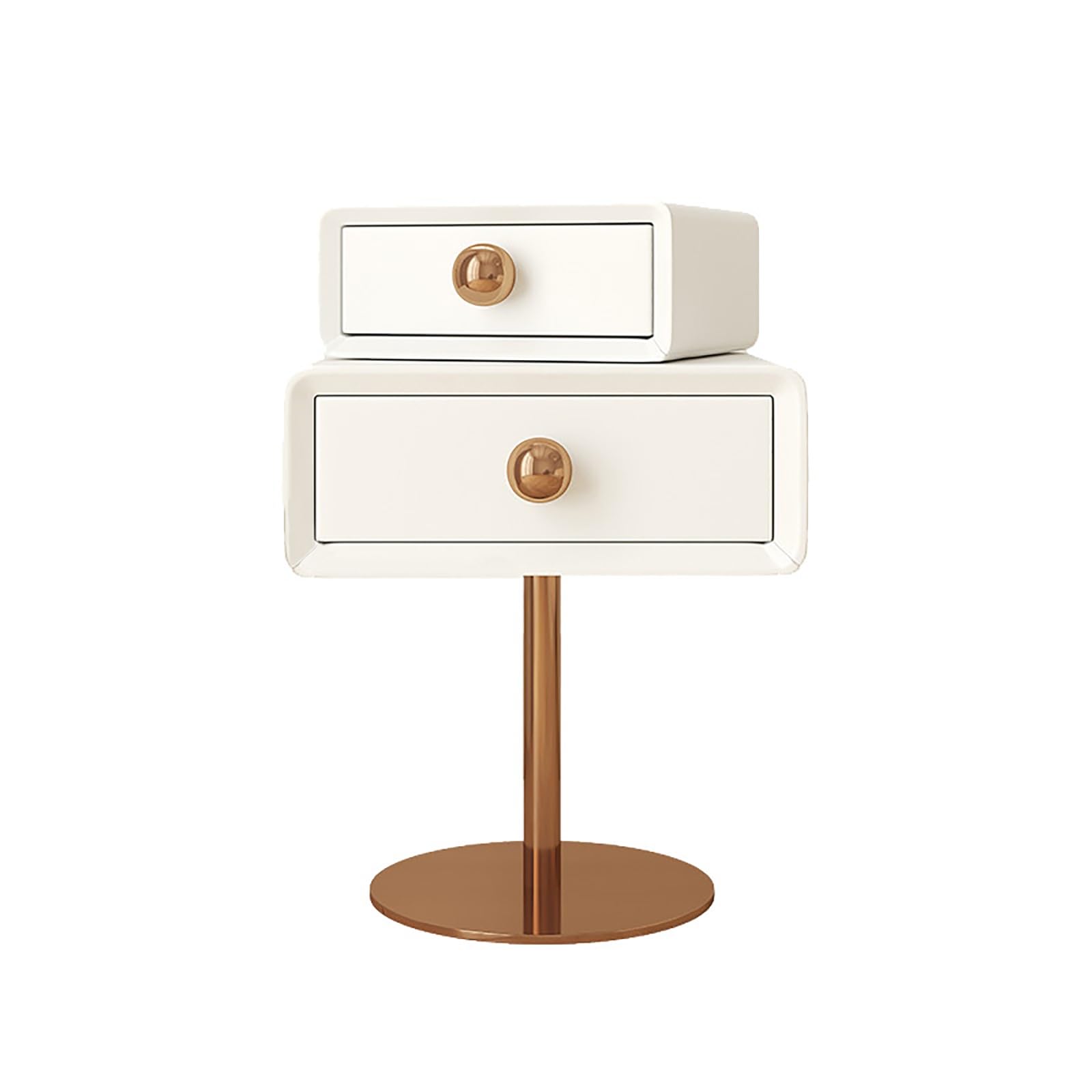 Table de chevet en bois blanche 40x40x60cm avec tiroirs et pieds en métal robustes