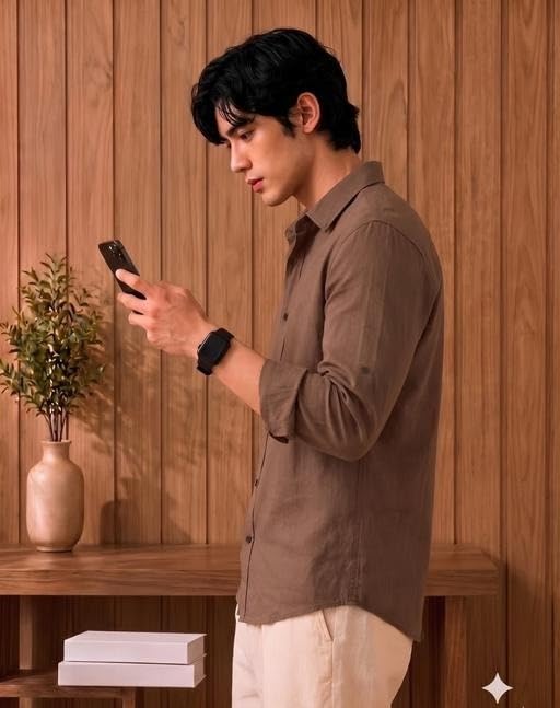 DHIRTS Men's Casual Cotton Shirt Brown Regular Fit - Image 3