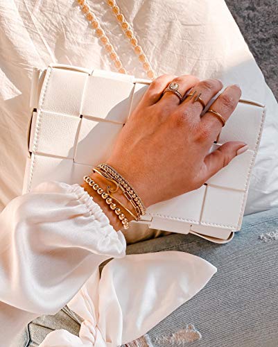 Hzeyn 14K Gold Beaded Bracelets For Women Stackable Flat Brass Bead Ball Stretch Bracelet Bangle Elastic Bracelet For Women Men's 8Mm (8) #TOP2