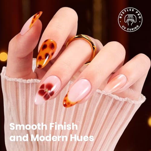Image of Beetles Blooming Gel Polish Set - Amber Traces 5 Colors Fall Gel Polish White Jelly Nude Brown with 1 Bottle Blooming Gel, 15ML Full Size Soak Off Uv Nail Art Gift for Women