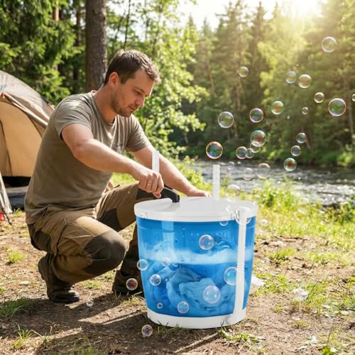 Machine à laver manuelle 2 en 1, lave-linge à manivelle avec essorage et base ventouse, mini laveuse portable pour camping, dortoir, voyage, machine à laver...