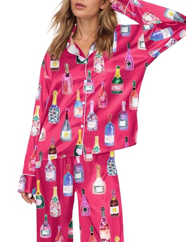 Image of SHESHOW Satin Pajamas for Women Set Long Sleeve Button Down Sleepwear 2 Piece Nightwear Women Pjs Sets Size XS-XXL