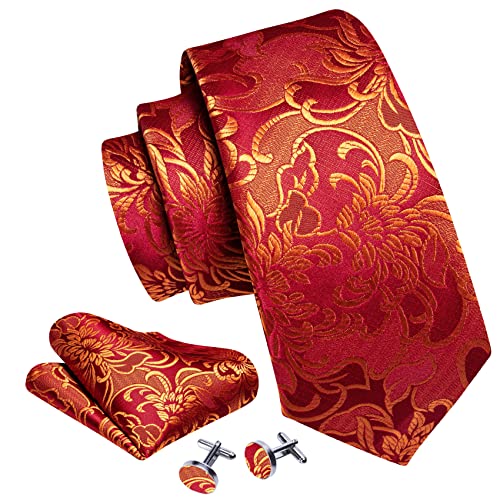 Image of YOHOWA Mens Ties Set Wedding Paisley Neckties with Handkerchief Cufflinks Formal Business