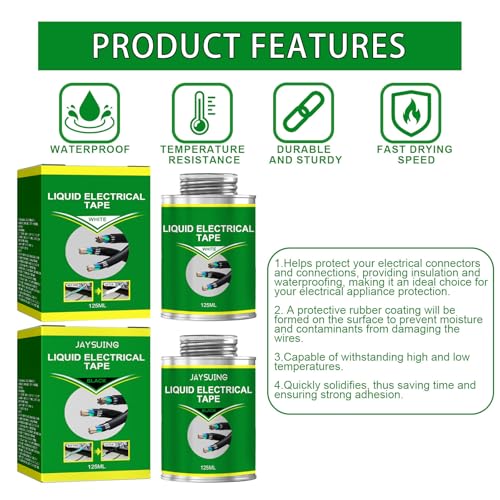 Image of Liquid Electrical Tape(Black+White) 2pcs- Flexible Rubberized Coating for Wires,Cables & Plumbing,Waterproof Insulation Sealant,Dries Fast, Anti-Corrosion