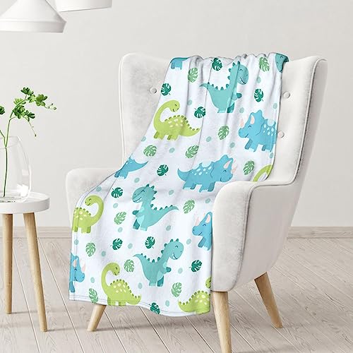 Dinosaur Blanket Gifts - 30"x40" Cute Throw for Girls & Boys - Blue Soft Fuzzy Blankets for Couch & Office