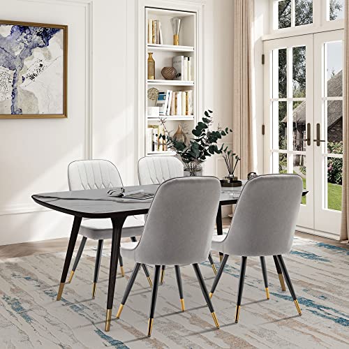 Alunaune Modern Dining Chairs Set Of 2 Upholstered Accent Chair Mid Century Armless Leisure Chair, Kitchen Living Room Faux Suede Desk Side Chair With Gold Metal Legs-Grey #TOP6