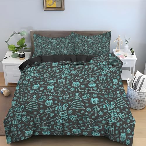 Housse de couette 160x200 Arbre de Noël microfibre douce anti-glisse