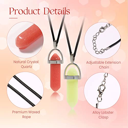 TXIN Glow in the Dark Crystal Pendant Necklaces, Luminous Natural Quartz Stone, Fluorescent Hexagonal Stone, Glowing Moonstone with Black Leather Chain, 10 Colors3