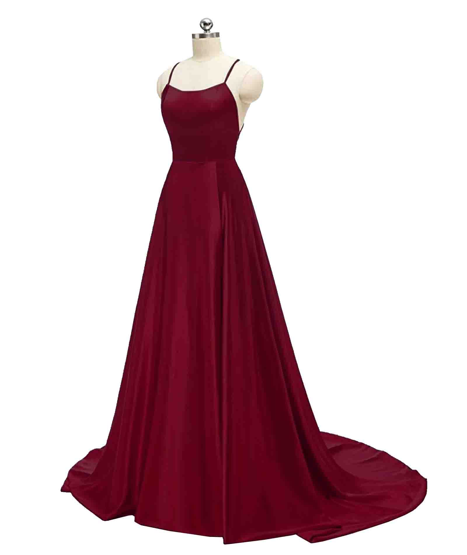 xxxiticat Abito da donna elegante, lungo, con tasche, in raso, linea ad A, senza spalline, abito da sera, sexy, con allacciatura al collo, spaghetti, lungo, da principessa, damigella d'onore
