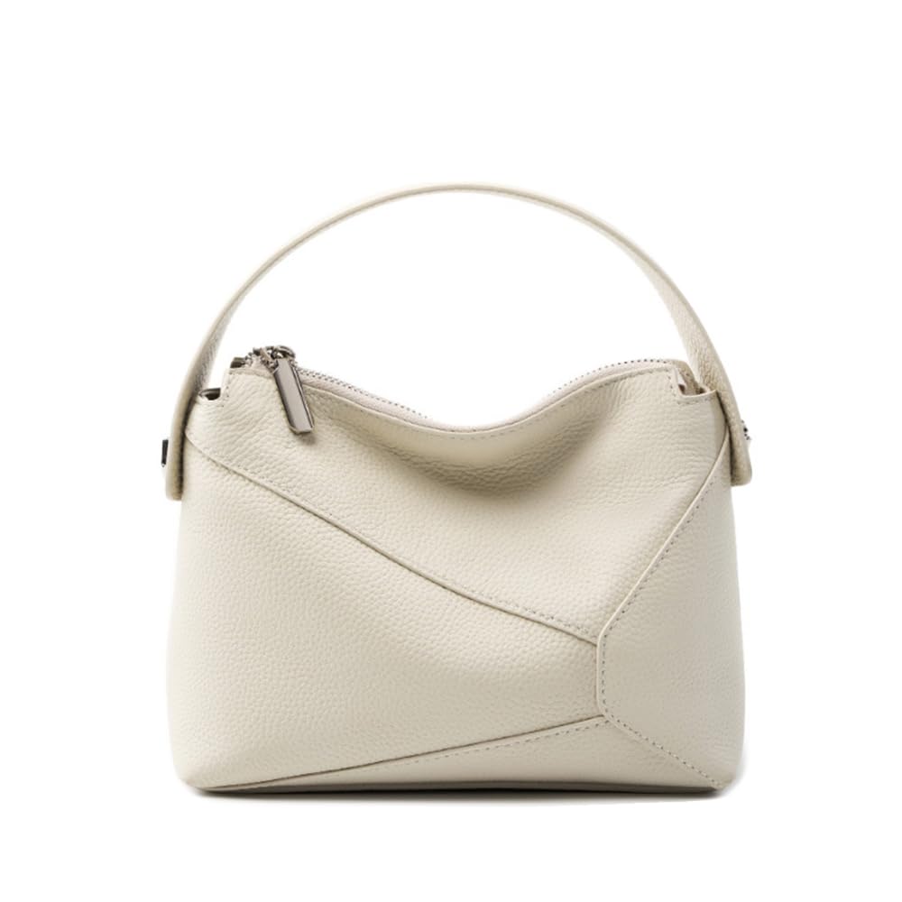 Mini Bolso Geométrico Mujer de Cuero Flor, Bolso Tipo Barril Elegante, Bolso de Mano Bandolera y de Hombro Chic para Uso Diario y Oficina Blanco