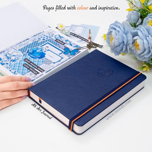 Image of NEORAH - A5 - ART JOURNAL | 200Gsm Dotgrid Notebook |160 Pages(21.0 x 14.8 cm) | Lay Flat |Hard Cover Bullet - Journal|3 Bookmarks |Elastic Closure | Inner BackPocket | Ideal-Junk Journal (DARK BLUE)