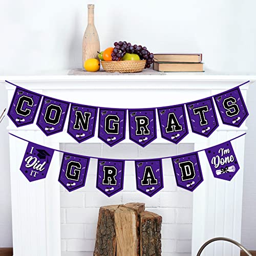 Image of 2026 Purple Graduation Banner - No DIY Required Graduation Party Supplies Decorations Grad Banner for College, High School Party (Purple and Black Congrats Grad)