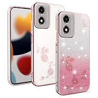 XINYEXIN Cover Glitter Per Motorola Moto E22 - Custodia Trasparente Ultrasottile Con Diamanti E Adesivi - Antiurto - Rosa Oro - 4