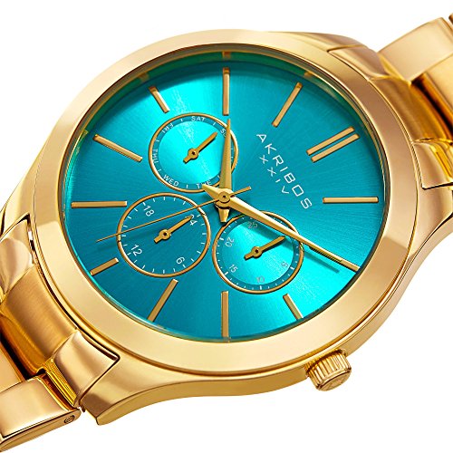 Akribos Xxiv Women's Multi-Function Watch - 3 Subdials Day, Date, Gmt - Sunray Dial On A Stainless Steel Bracelet Watch - Ak952 #TOP1