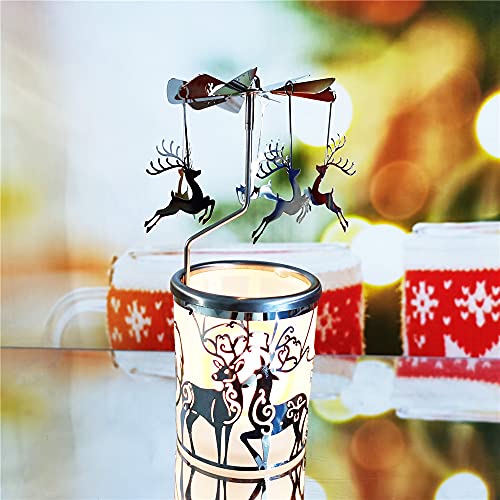 Kingnero Carousel Candle Reindeer Rotary Candle Holder Spinning Tea Light Windmill Rotating Candlestick #TOP3