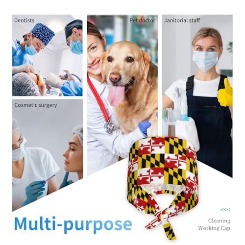 Image of Working Cap Scrub Cap with Sweatband Adjustable Unisex Women Tie Back Hat Nurse Surgical Caps
